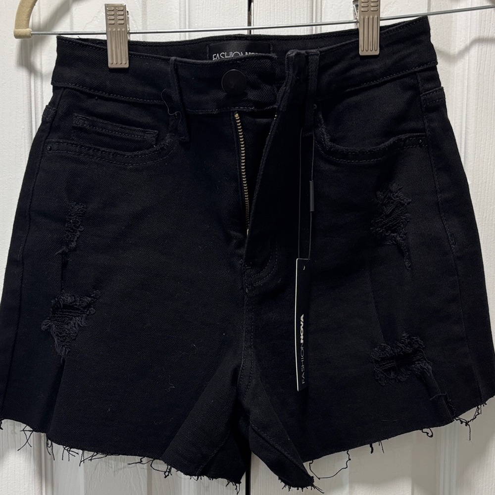 Fashion Nova Black Ripped Jean Shorts
